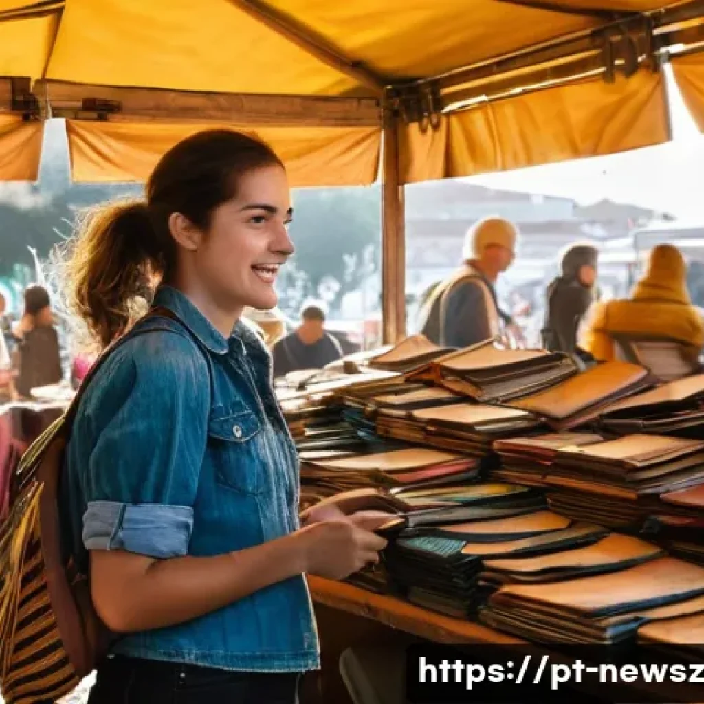 업사이클링 제품의 생산 및 유통 과정 이해하기 - A vibrant, bustling scene at the "Feira da Ladra" flea market in Lisbon, Portugal. Sunlight streams ...