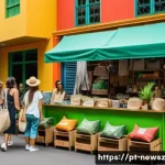 Home 22 업사이클링 제품의 판매 전략 최적화 - A vibrant artisan workshop scene in Brazil, showcasing skilled hands transforming discarded fabric a...