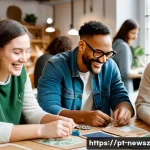 Home 21 업사이클링 스타트업의 고객 로열티 프로그램 - A diverse group of eco-conscious customers gathered in a bright, modern upcycling workshop space, we...