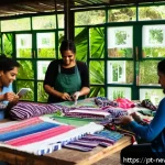Home 18 업사이클링 스타트업의 성장 전략 - A vibrant urban workshop scene in Brazil featuring diverse local artisans and designers collaboratin...
