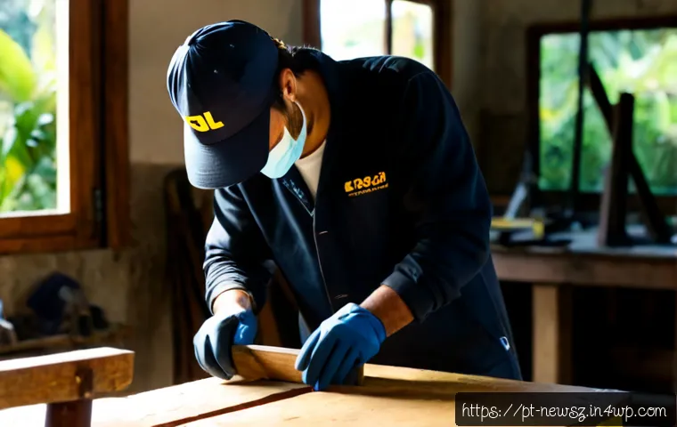 Home 17 업사이클링 제품의 품질 관리 방법 - Photorealistic Brazilian upcycling workshop, a skilled artisan in protective gloves carefully inspec...